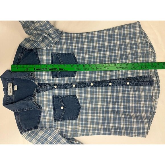 Coldwater Creek Denim Women's Plaid Blue Pearl Snap Shirt 6P 100% Cotton - Picture 8 of 8